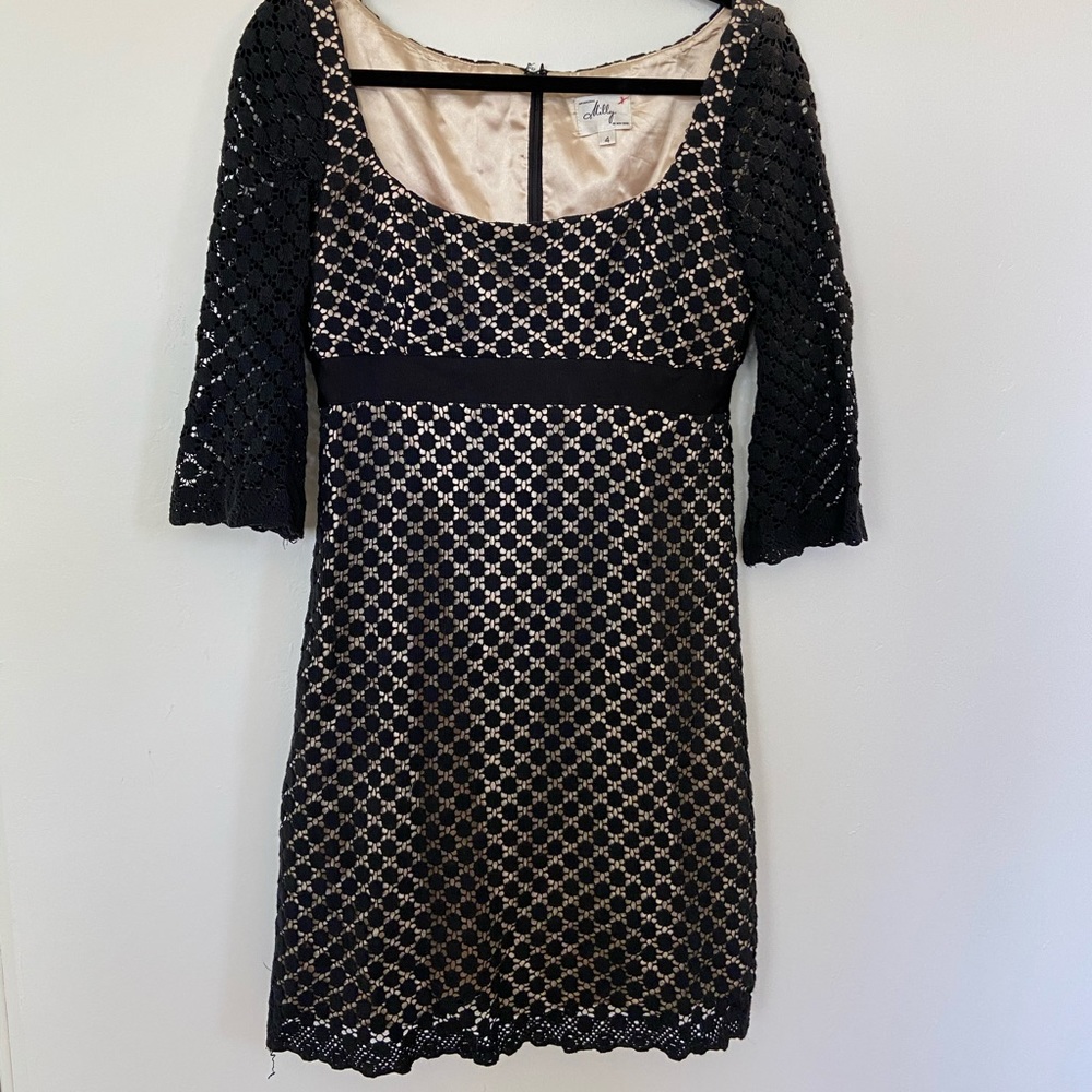 Milly of New York Black crochet polka dot dress